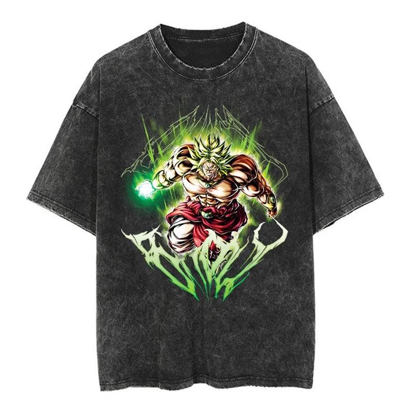 T-shirt a maniche corte lavata effetto invecchiato Giapponese Classico Dragon Ball Goku Cartone Animato Anime Oversize High Street Vintage Uomo e Donna