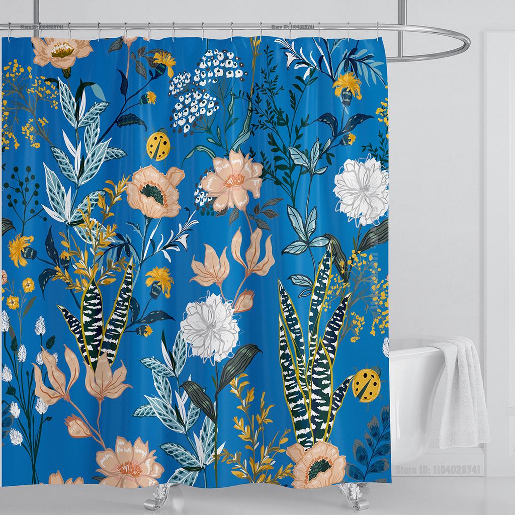 Boho Luxury Floral modern Shower Curtain flower printing Waterproof Polyester Bathroom Curtain with Hooks Bathtub Screen