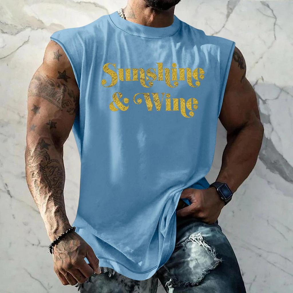 Top fără mâneci pentru bărbați Textură vintage Croială largă Respirabil Vară Sport Stradă Casual Uzură zilnică Tricou pentru mușchi