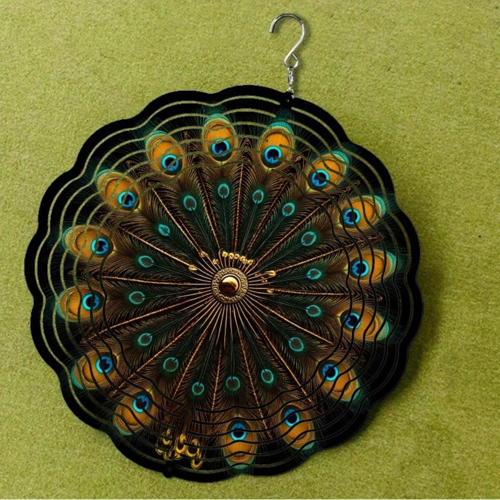 10 Inch Peacock Wind Spinner Outdoor Garden Decor with 360 Hanging Hook Vibrant Metal Peacock Feather Design for Balcony Yard Patio