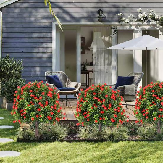 Artificial Topiary Ball Boxwood/Pine with Ground Spike Tree/Rose/Lavender Shrub 24 Inch Faux Fake Bushes Trees