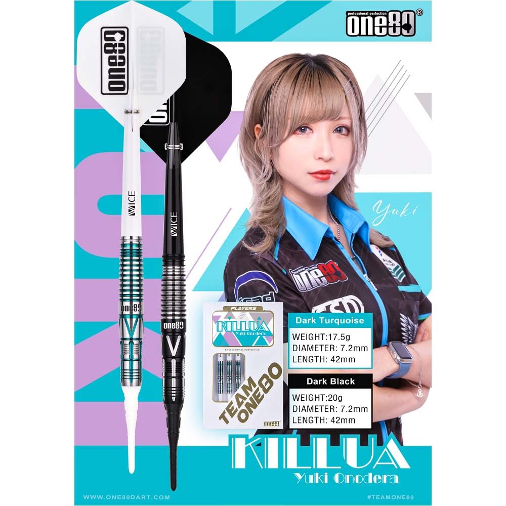 One80 KILLUA 2BA 20g Dark Black Yuki Onodera Player Model Dart Barrel Dart Set