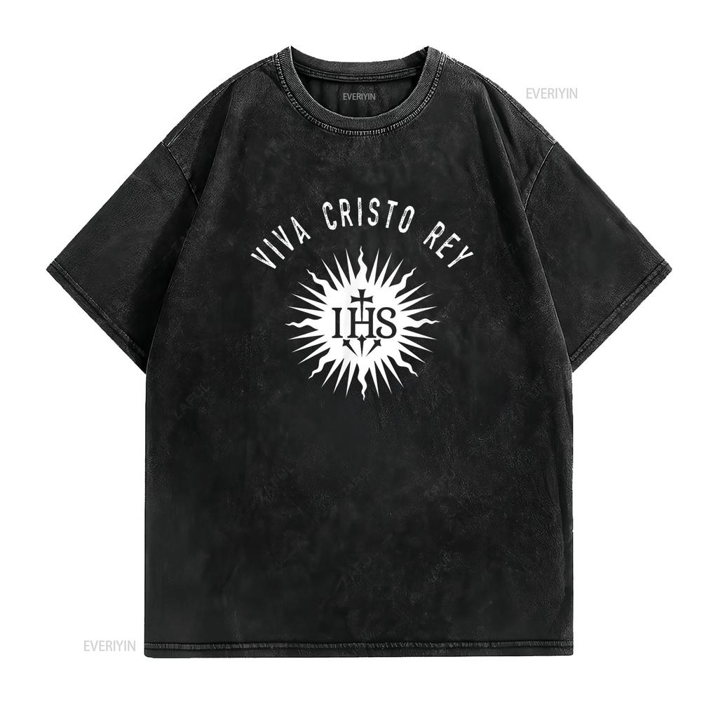 Viva Cristo Rey Roman Catholic Cristeros T Shirt Vintage Washed Soft Streetwear Stretched Slightly Versatile