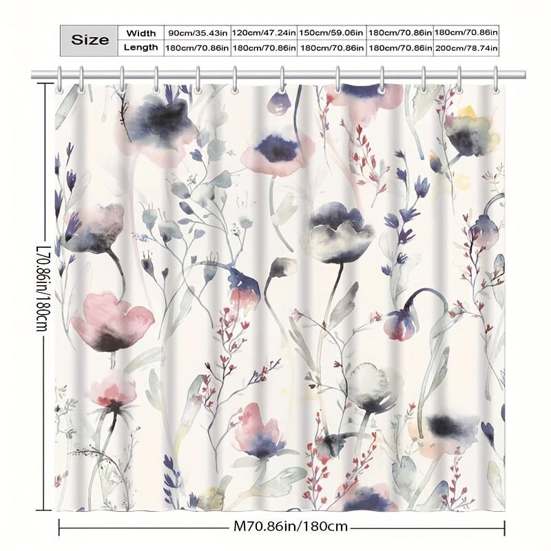 Elegant Floral Shower Curtain, High-End & Anti-Fog, Vibrant Pink/Blue/Purple/Green Flowers, Hooks Included, Bath Decor