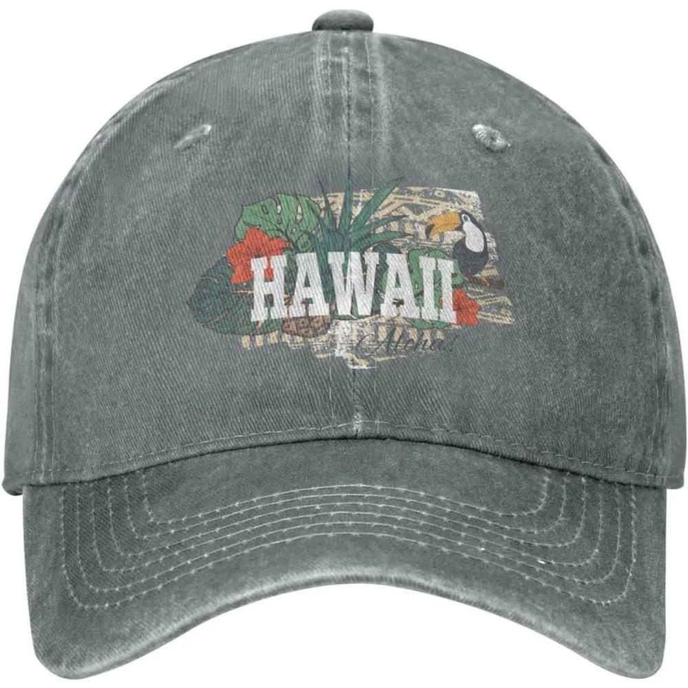 Funny Hawaii Vintage Distressed Adjustable Washed Denim Mens Dad Trucker Hat Baseball Ball Cap for Men
