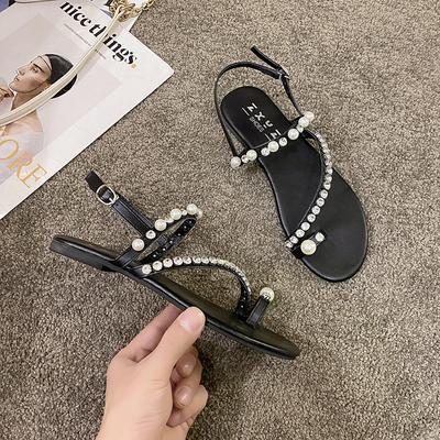 Women's Shoes 2024 Summer New Hot Selling Fashion Flip-Toe Sandals Women's Solid Color Flat Buckle Rhinestone Sandals Zapatos