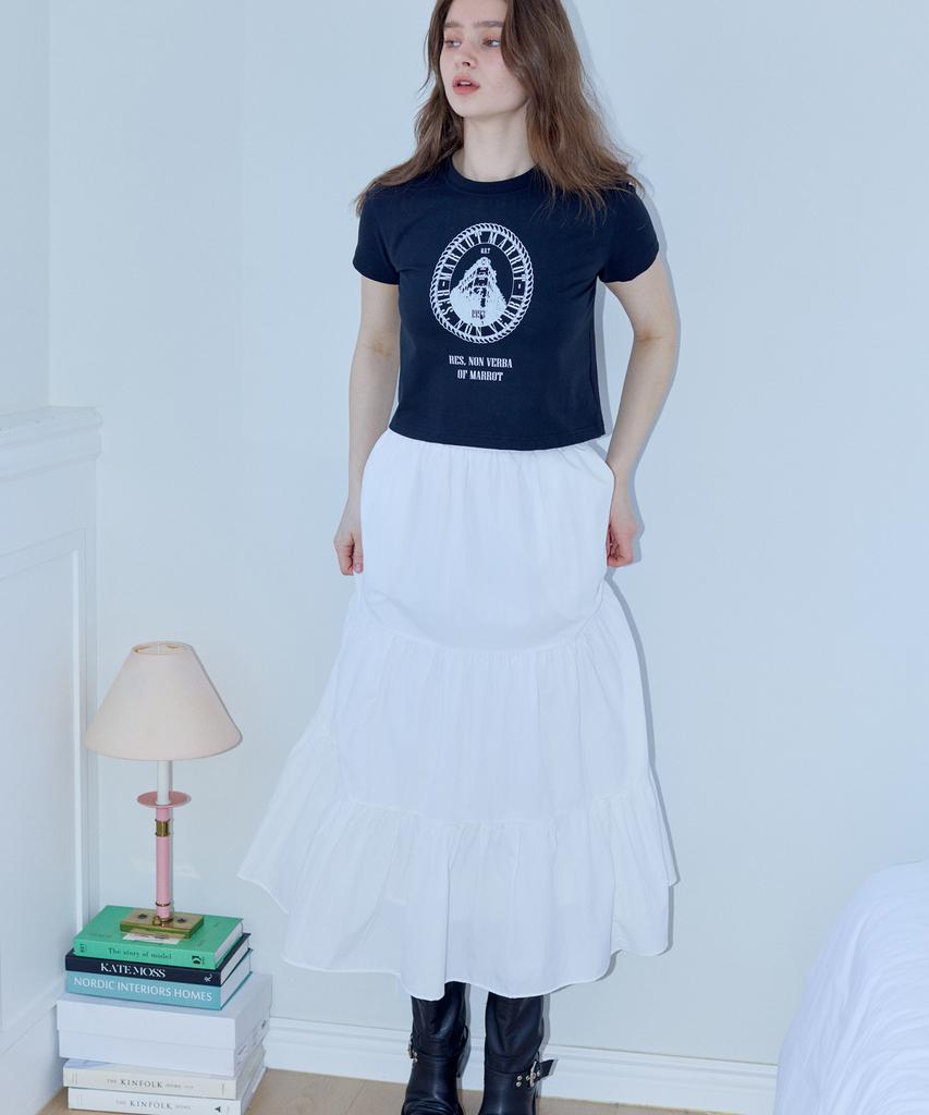 MARROT Shirred Frill Long Skirt_White