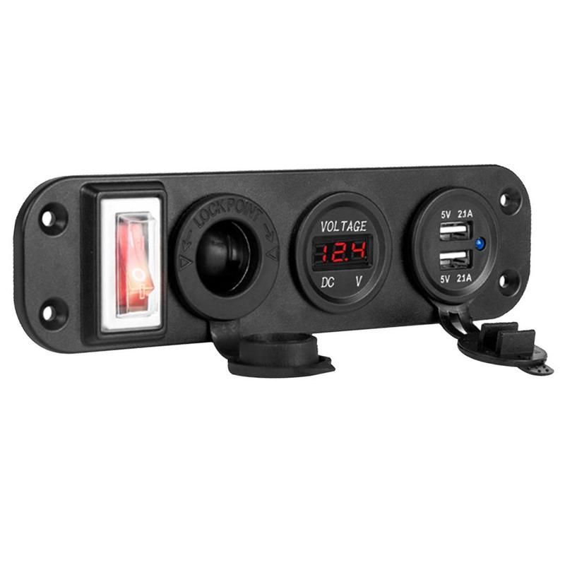 Marine Kippschalter-Panel mit Dual-USB-Ladegerät, wasserdichtem Voltmeter und Steckdose für 12V Auto, Boot