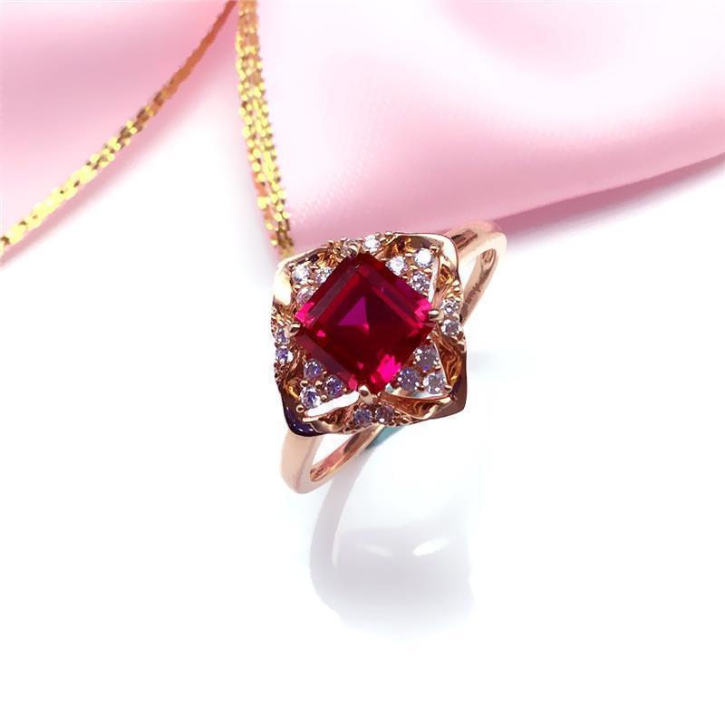 Purple Gold Rhombus Zircon Ring Rose Gold Plated Red Stone Geometric Ring Simple Jewelry Women