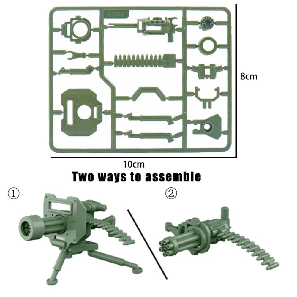 WW2 Military MOC Building Block Soldier Printed Weapon Case Rack Drone Bomb Disposal Mortar Gatling Maxine Gun DIY Toy Gift K046