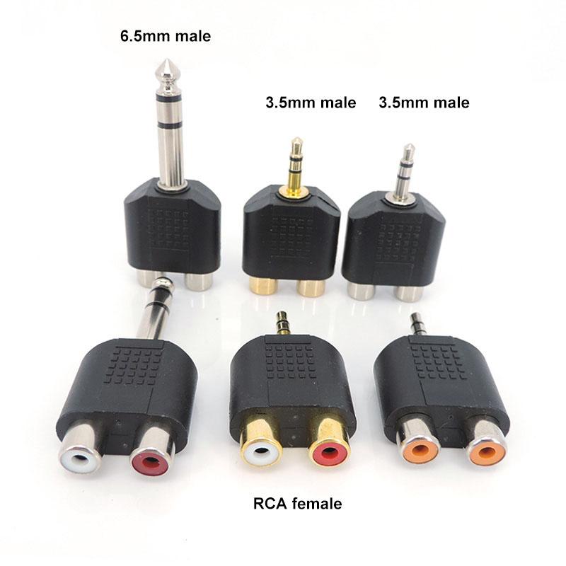 1x 1/4 Zoll Audio 3,5 mm 6,5 mm 6,35 mm Stecker auf 2 Dual Cinch Buchse Stecker Y-Verteiler Stereo Verbinder Konverter AV-Adapter