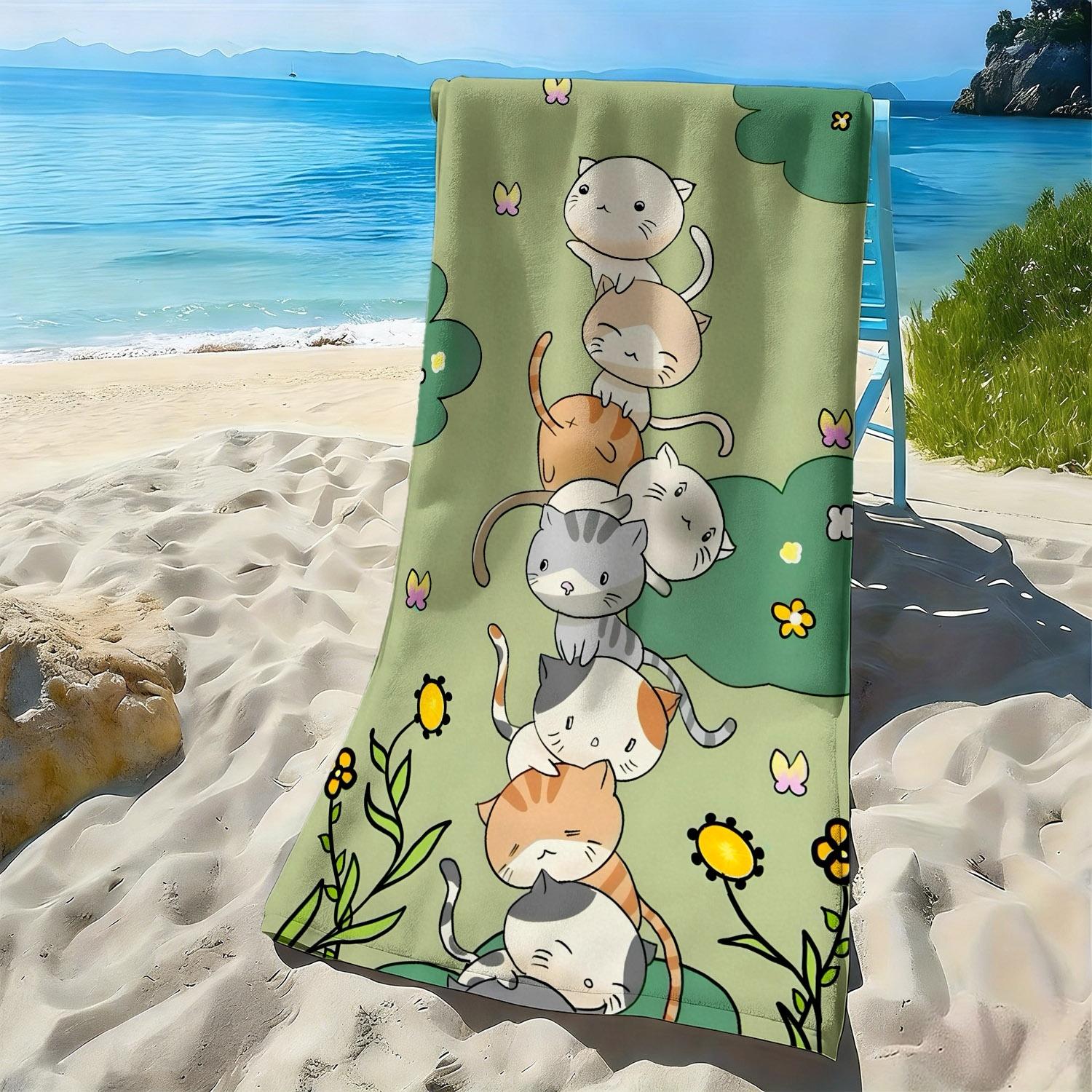 

Cute cat jigsaw puzzle pattern polyester microfiber beach towel is highly absorbent, suitable for swimming and beach outings W40*H60(CM)