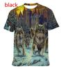 Fashion Short-sleeved 3D Wolf Print T-shirt, Men's and Women's Personality Cool Print T-shirt Fun Animal T-shirt