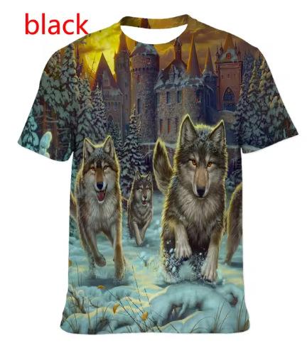 Fashion Short-sleeved 3D Wolf Print T-shirt, Men's and Women's Personality Cool Print T-shirt Fun Animal T-shirt
