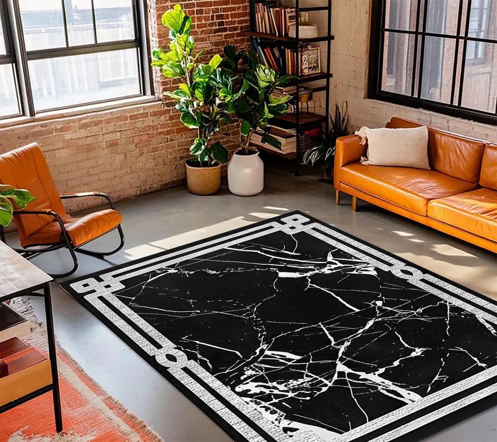 Marble Cracked Themd Rug Celtic Frame Black Mat Modern Non Slip Carpet Elegant Monochrome Room Rugs Washable Art Decor