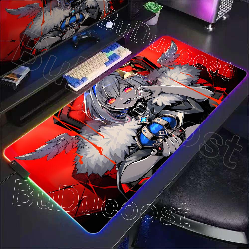 RGB Glowing HD Anime Mousepad Pretty Abime Girl Mouse Pad Hololive Amane Kanata Desk Mat Computer PC Cabinet Kawaii Keyboard Pad