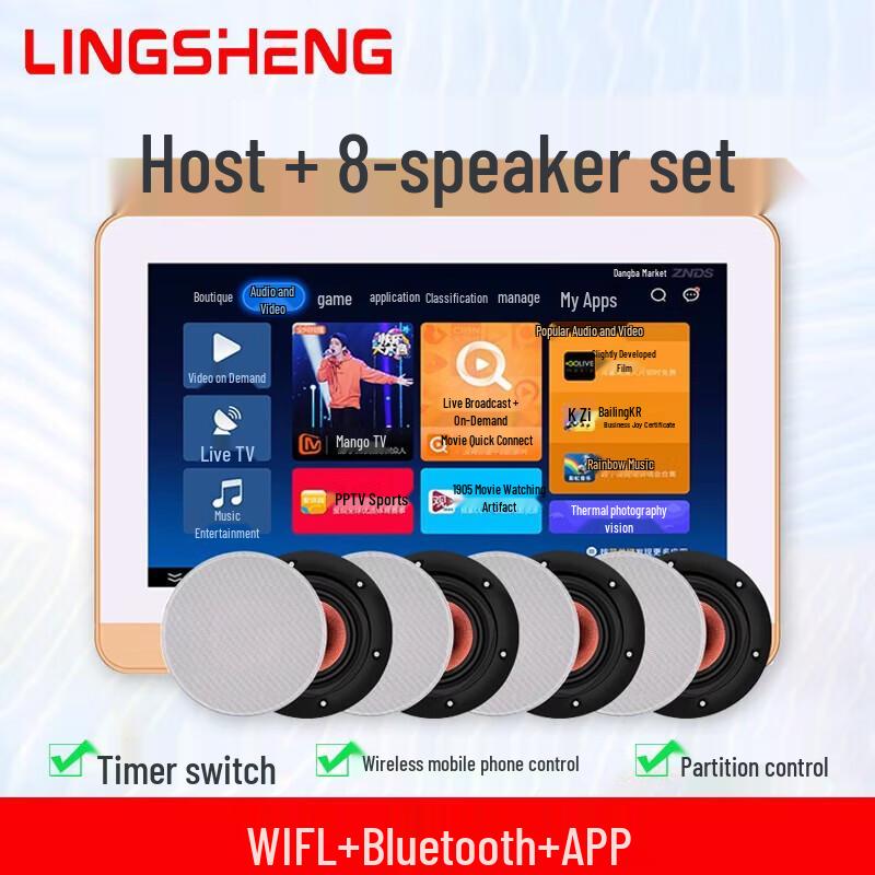 

LINGSHENG Smart Home Background Music System with Ceiling Speakers CN plug (adapter included)