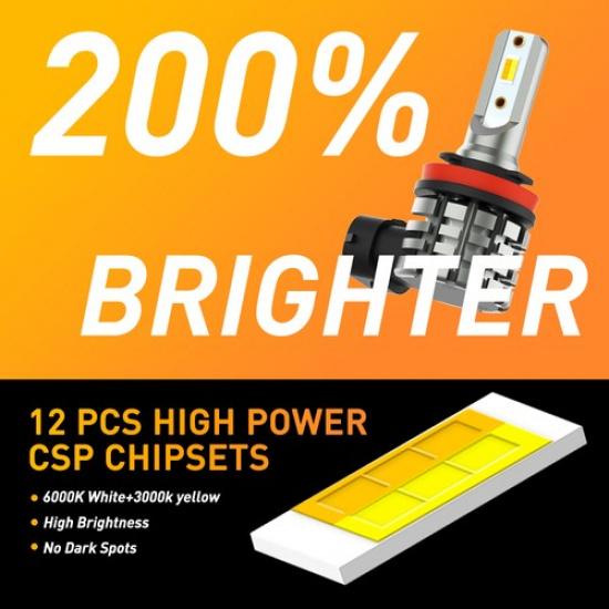 AUTO Switchback LED Fog Light Bulb H8 H16 H11 Fog Light Bulbs Lamps 3000K 6000K