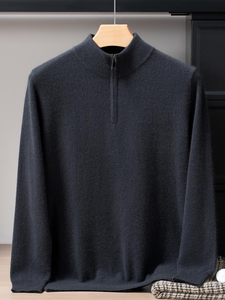 Albas Small Cashmere 100% Cashmere Shirt Half High Zip Sweater Knitted Sweater