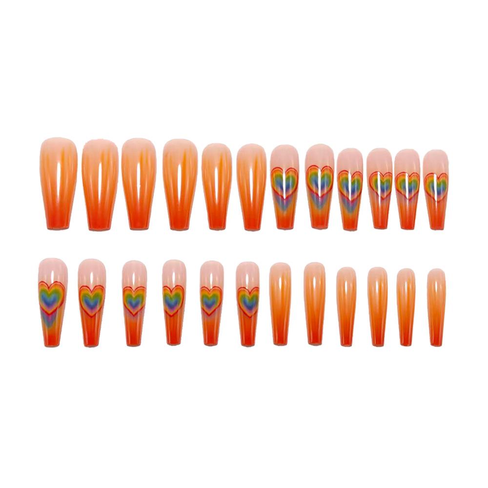 Almond Shape French Gradient Orange Nails with Rainbow Heart: Eye-Catching, Skin-Brightening, Hot Selling Manicure