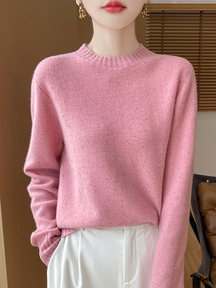 Retro Colorful Polka Dot Sequin Wool Sweater - Loose Fit, Round Neck, Warm for Autumn/Winter