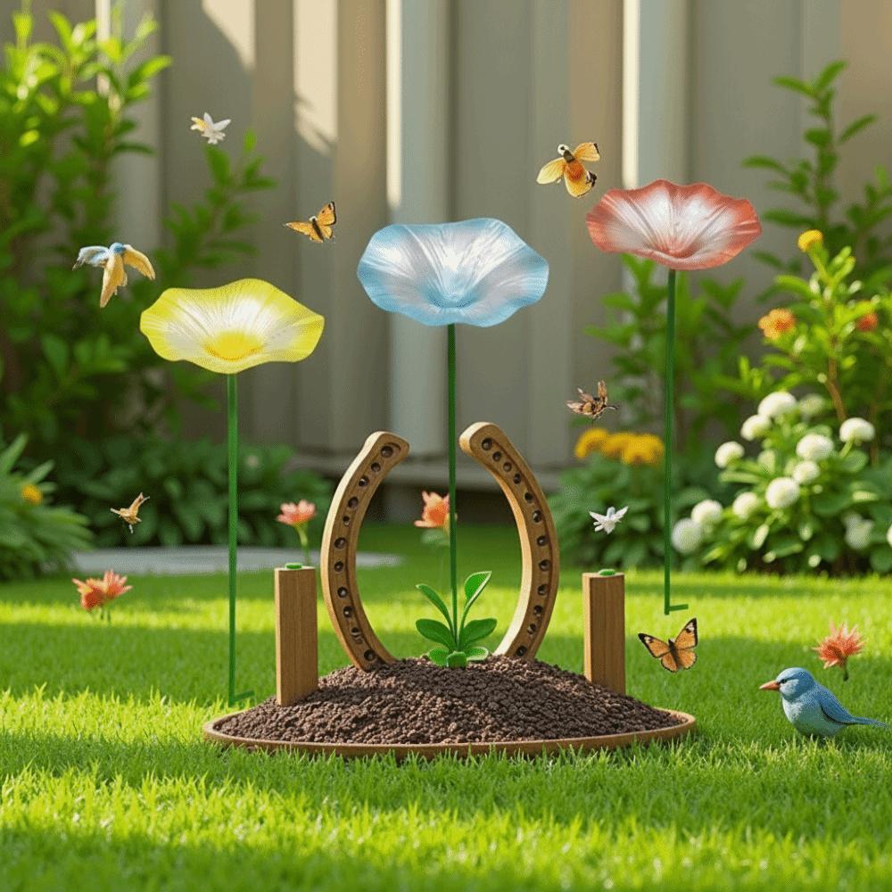 Iron Bird Feeding Dish Creative Bird Water Bowl Flower Shaped Bird Bath Hummingbird