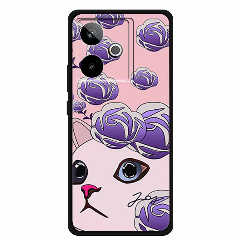 For Realme GT7 3D Relief Phone Case Emboss Flower Back Cover Black Silicone Shockproof Soft Protector 6.8" Realme GT 7T 7 T Capa