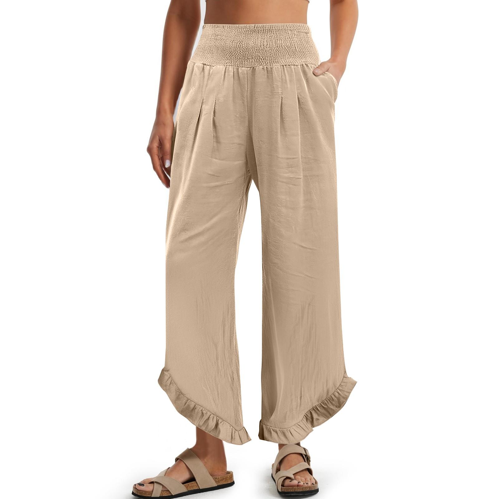 

Женские брюки-палаццо, летние повседневные струящиеся брюки с широкими штанинами, наряды для пляжа, путешествий, отпуска XXL