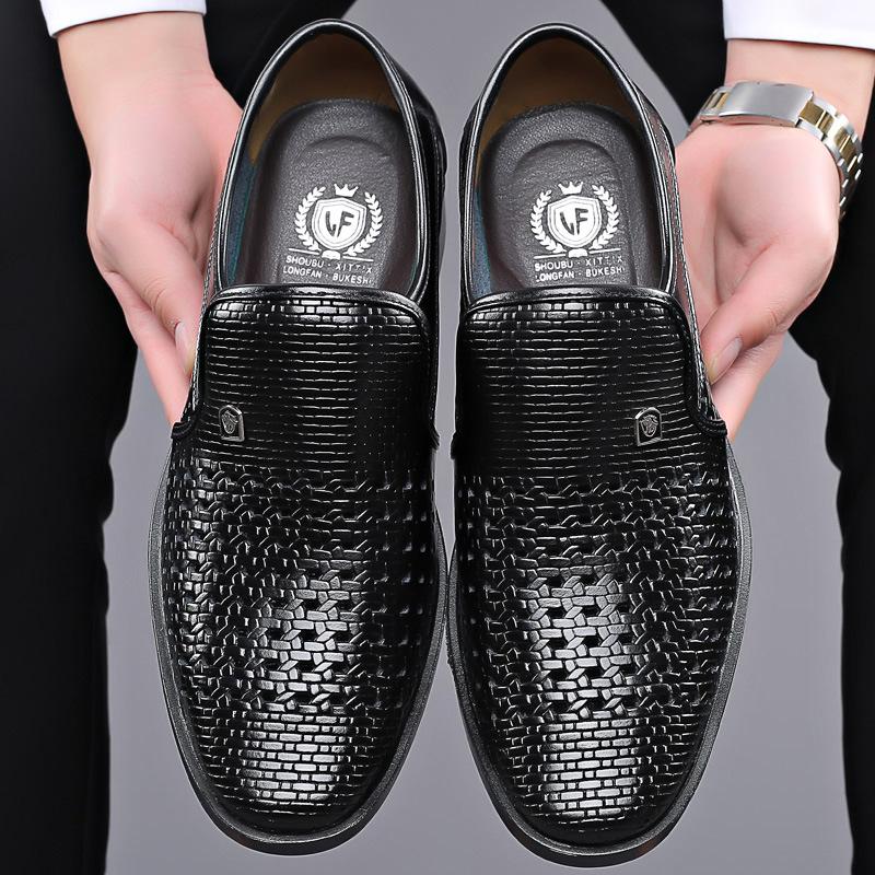 Móda z hovězí kůže Pánské Boty pro volný čas Vyhloubené letní sandály Prodyšná Černá Business Formální boty Nazouvací mokasíny Boty pro muže