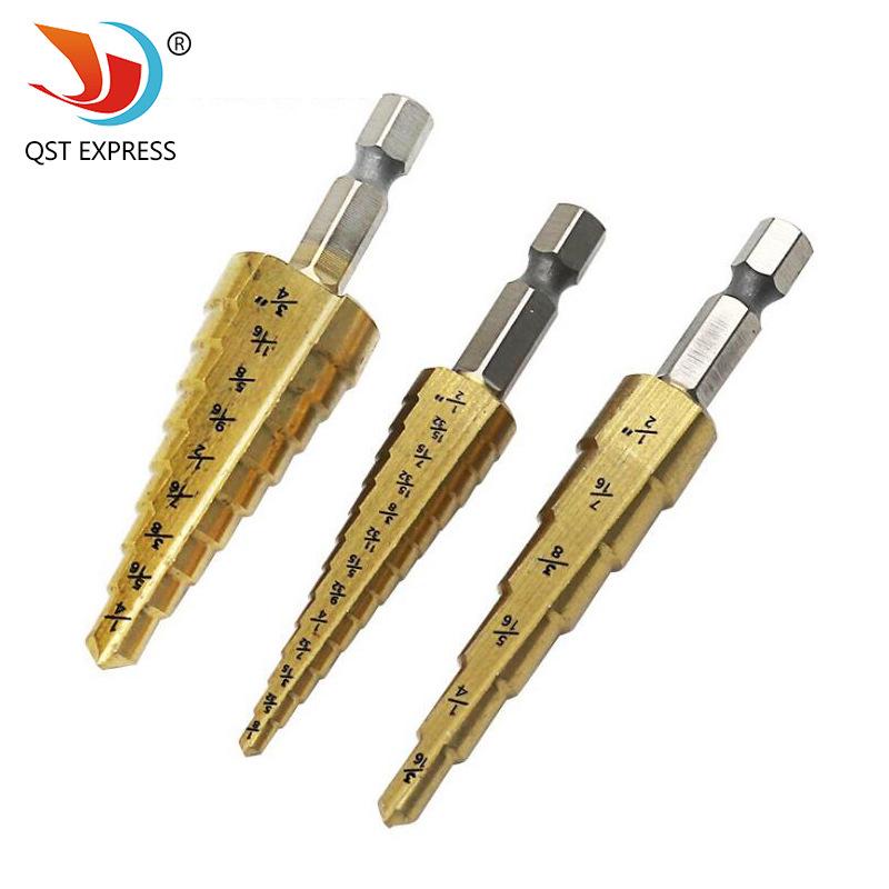 Imperial Step Cone Drill Bit Set: Hex Shank, 3/16''-1/2'', 1/4''-3/4'', 1/8''-1/2'' Options