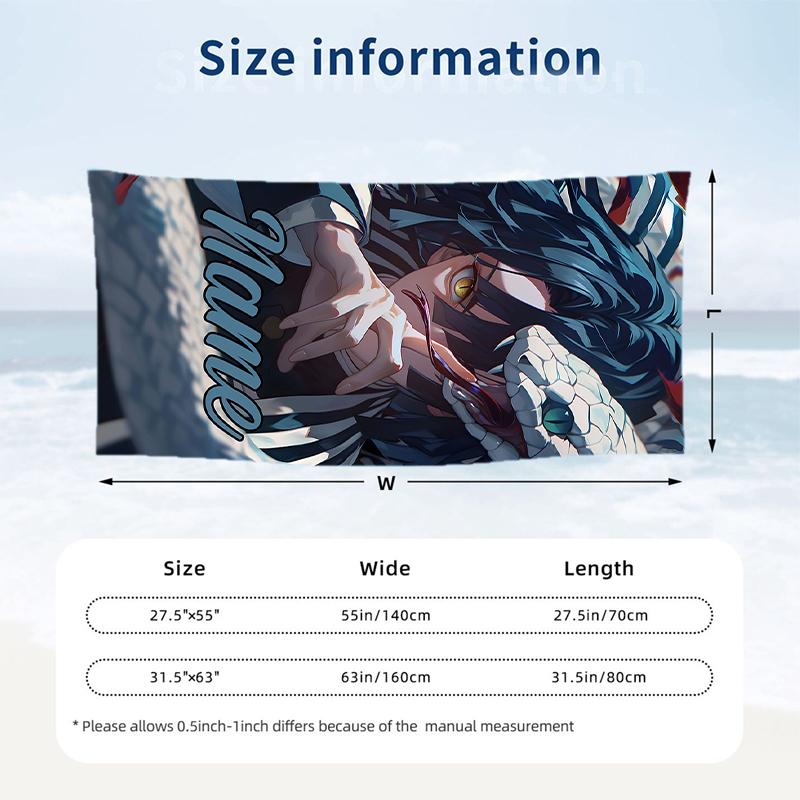 Obanai Custom Name Printed Beach Towel Personalized Soft Towel For Swimming Beach Travel