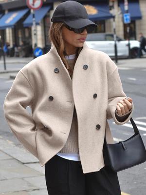 Oversized Wool Overcoat for Women - Double Buckle, Solid Color, Casual British Style, Versatile Top