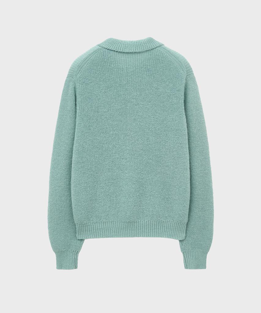 NOIRER Kid Mohair Crop Polo Knit (Aqua Mint)
