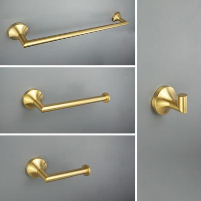 Conjunto de acessórios de banheiro escovado dourado Acessórios de hardware Suporte de barra de toalha de parede Suporte de papel higiênico Gancho para roupão 4 peças