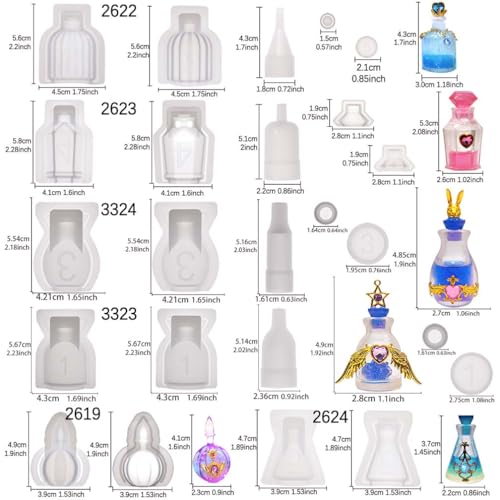 FUNSHOWCASE Perfume Bottle Silicone Mold, Container, Medicine Bottle, Small Bottle, Container, UV Resin, Epoxy Resin, Clay, Set of 6