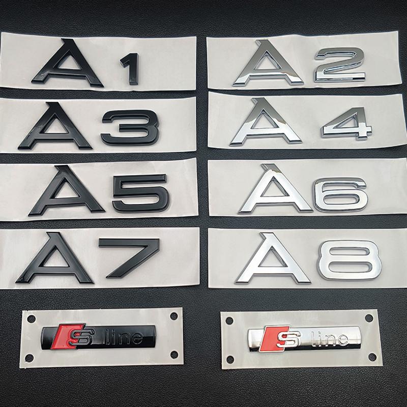 3D ABS Chrom Černé Logo S Line Znak Blatník Samolepka Kufr Auta Pro Audi A1 A2 A3 A4 A5 A6 A7 A8 Písmena Samolepka Příslušenství
