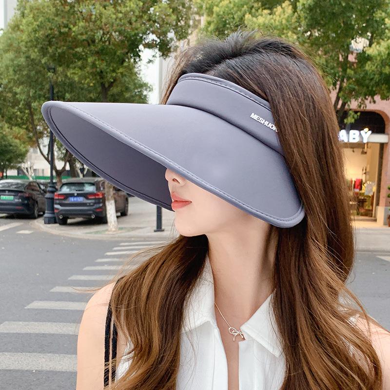Women's summer Korean-style double-sided ice silk sun hat with UV protection, versatile outdoor hat with enlarged brim