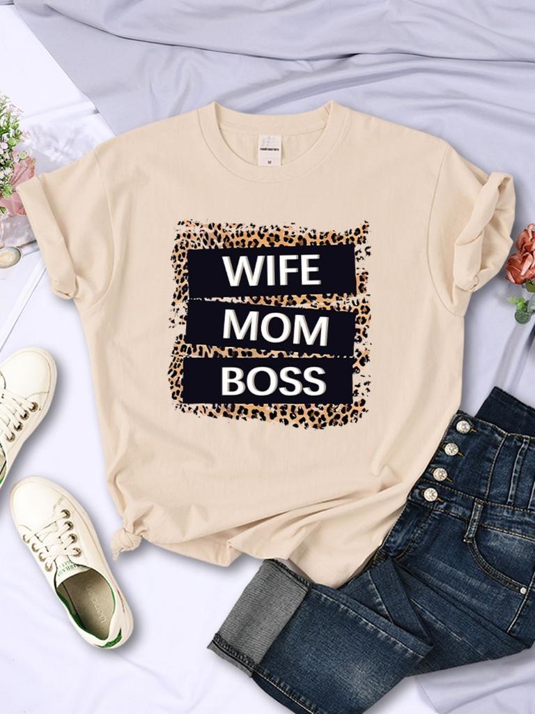 Street Woman TShirts Wife Mom Boss Letter Leopard Prints Tees Soft Breathable ONeck Short Sleeve Summer Casual Female Clothes