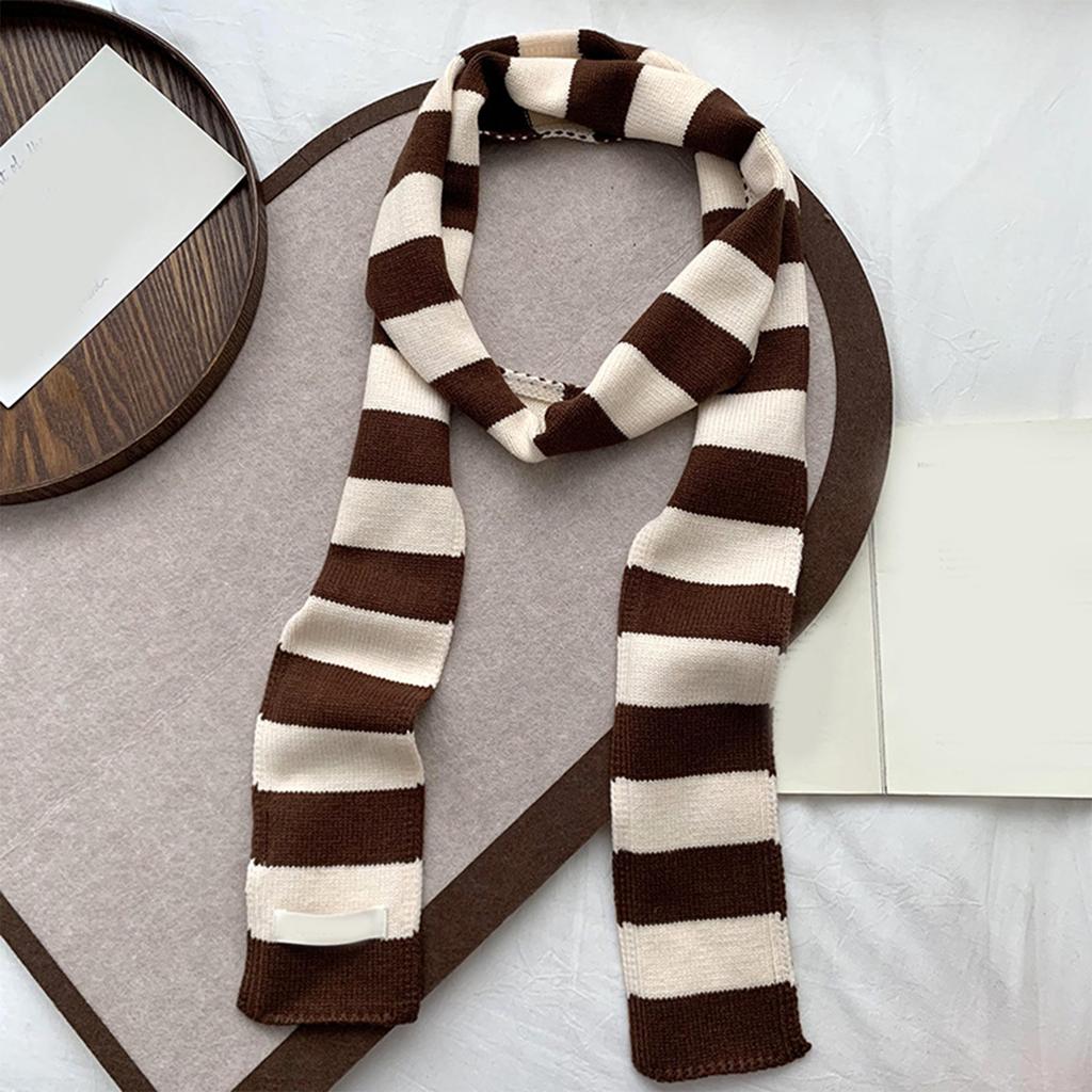 Handmade Knitted Striped Scarf for Female Girl Y2K Long Neck Scarf Spring Autumn Narrow Thin Scarf Harajuku Neck Wear