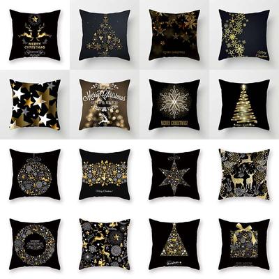Christmas Decoration Cushion Cover Black Gold Elk Print Pillowcase Sofa Ornaments Bedroom Room Home  Holiday Gift