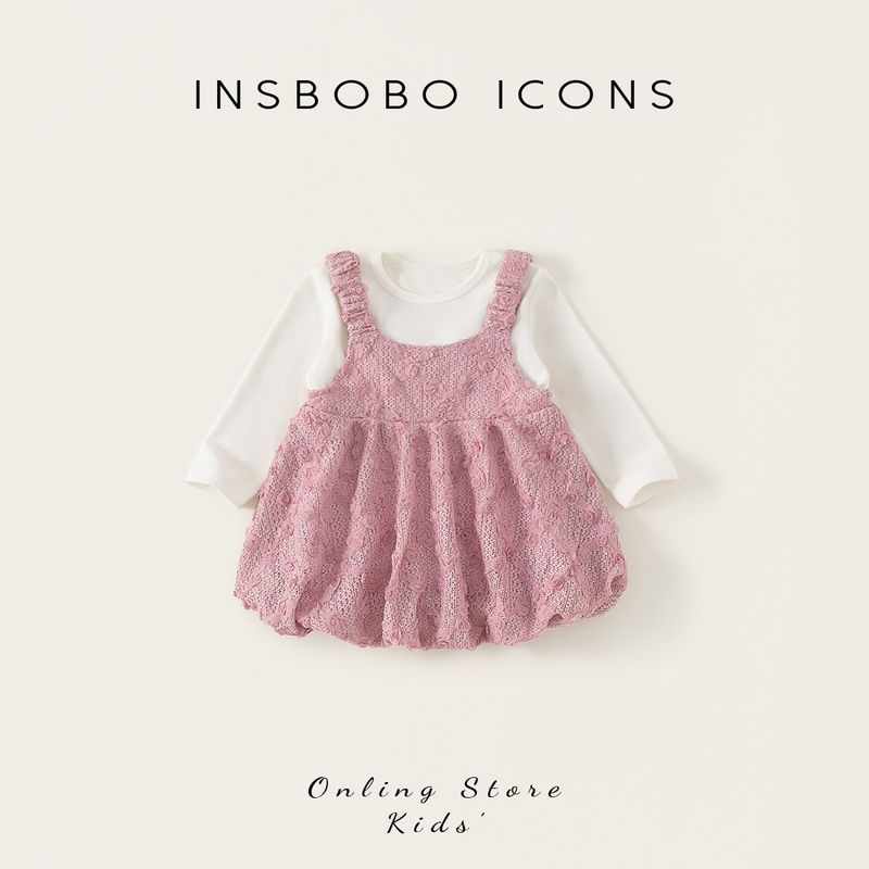 Baby Outfit Toddler Suspender Skirt Girl Baby Spring Outfit Stylish Two-Piece Set for Girls with Long Sleeves Pink 100