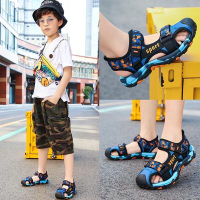 Boys Sandals Trendy Children Baotou Boys Beach Shoes Medium Older Children Soft Sole Non-slip and Wear-resistant 12