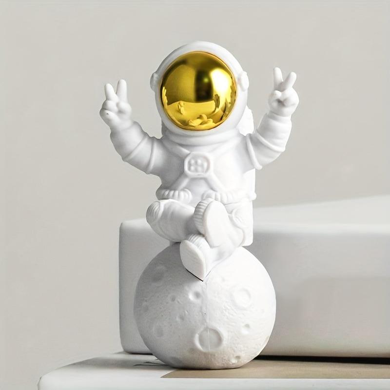 

Gold Chrome Helmet Realistic Astronaut Suit with Marble Base for Men Cave Sci-Fi Decoration, Galaxy Exploration Anniversary Gift