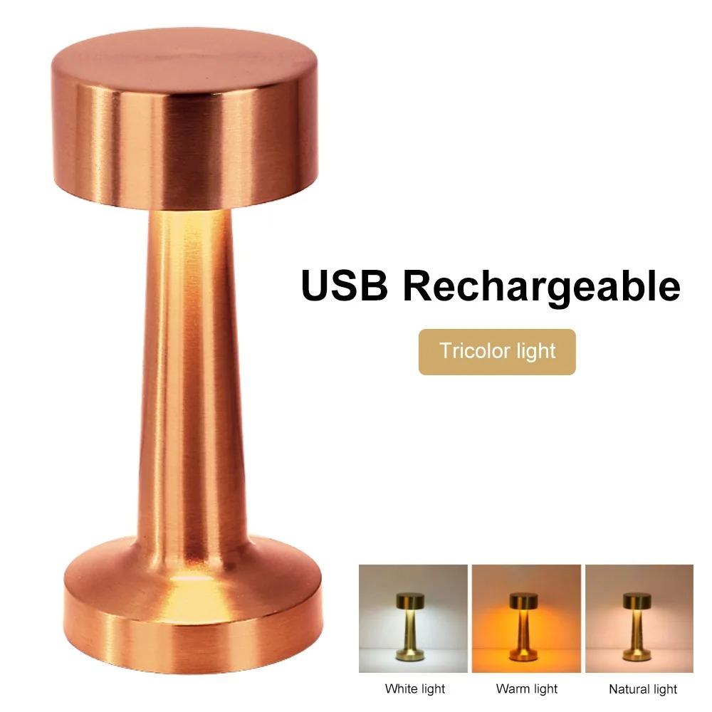 Touch Switch Dimmable Retro Metal Small Battery Operated Lamp Rechargeable Cordless Restaurant Table Lamp