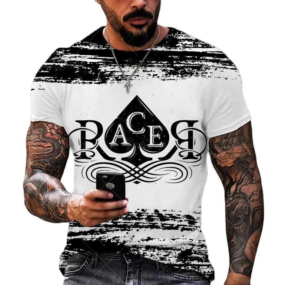 Sommer 3D Poker Print Herren T-Shirt Harajuku Street Monster Horror Stil Mode Lässig Rundhals Kurzarm Übergroße Oberteile