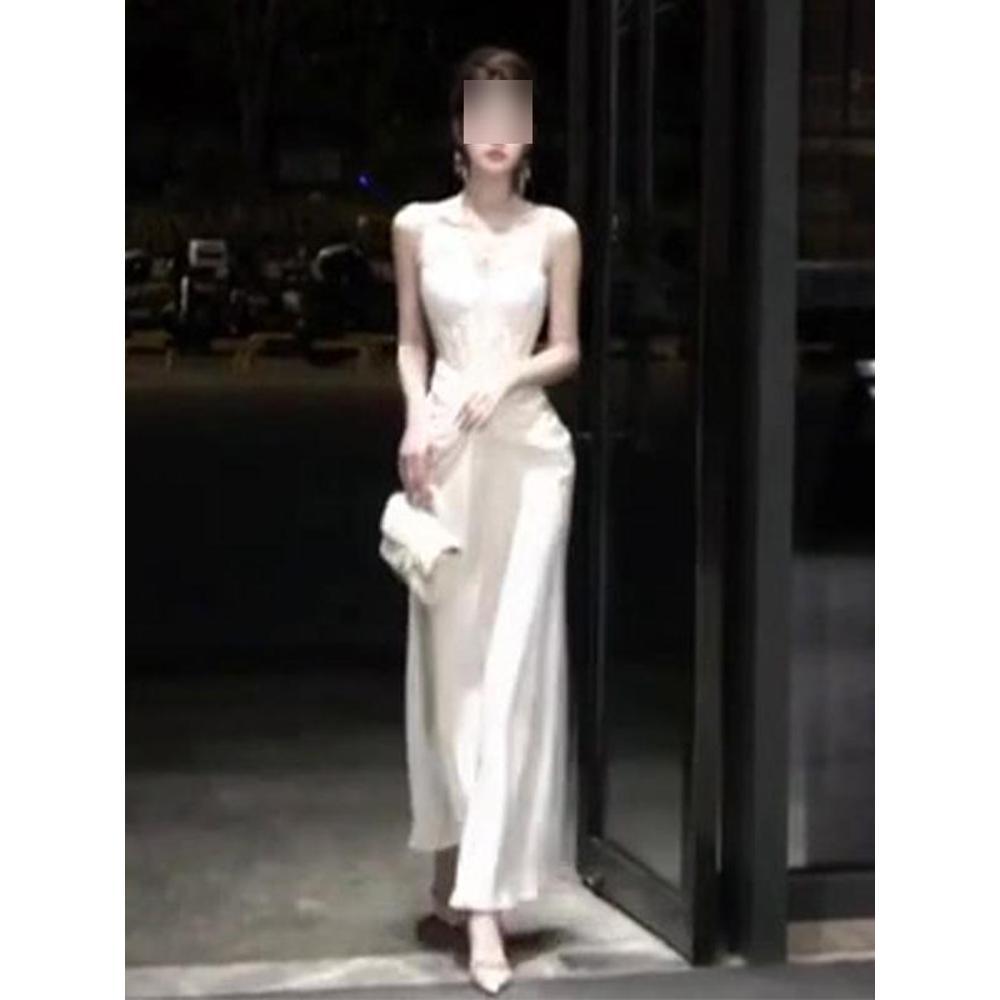 Temperament Dress Skirt Light Mature Style Lace Fishbone Camisole Dress for Important Occasions