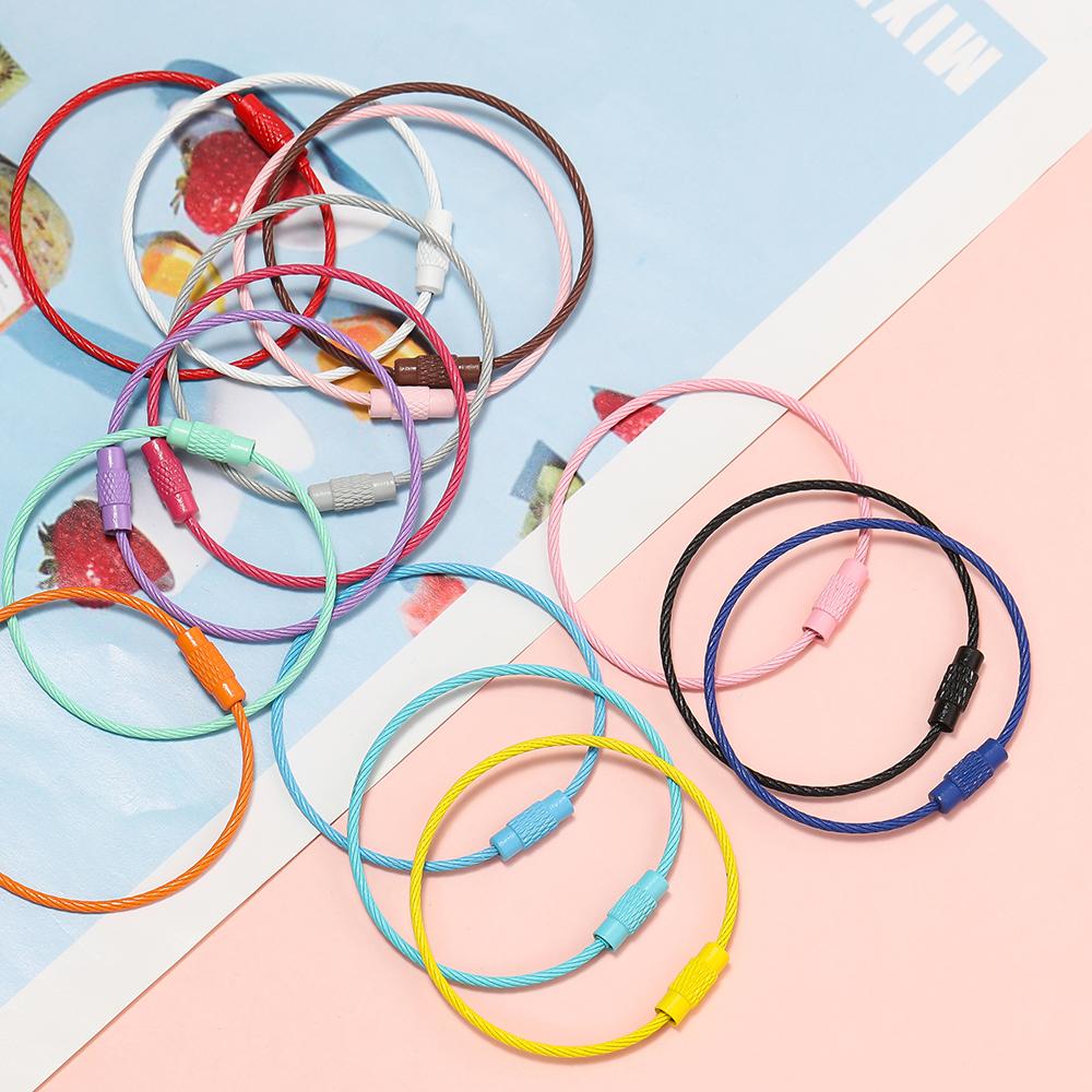 5/10pcs 50mm Colorful Keychain Wire Circle Rope Cable Loop Outdoor Camp Luggage Tag Keyring Screw Lock for DIY Jewelry Making
