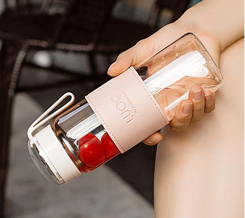 FISHLUCK Water Bottle, Glass Bottle, High Boron Silicone Glass, Direct Drinking, Leak-Proof, Portable, Transparent, for Office, School, and Outdoor