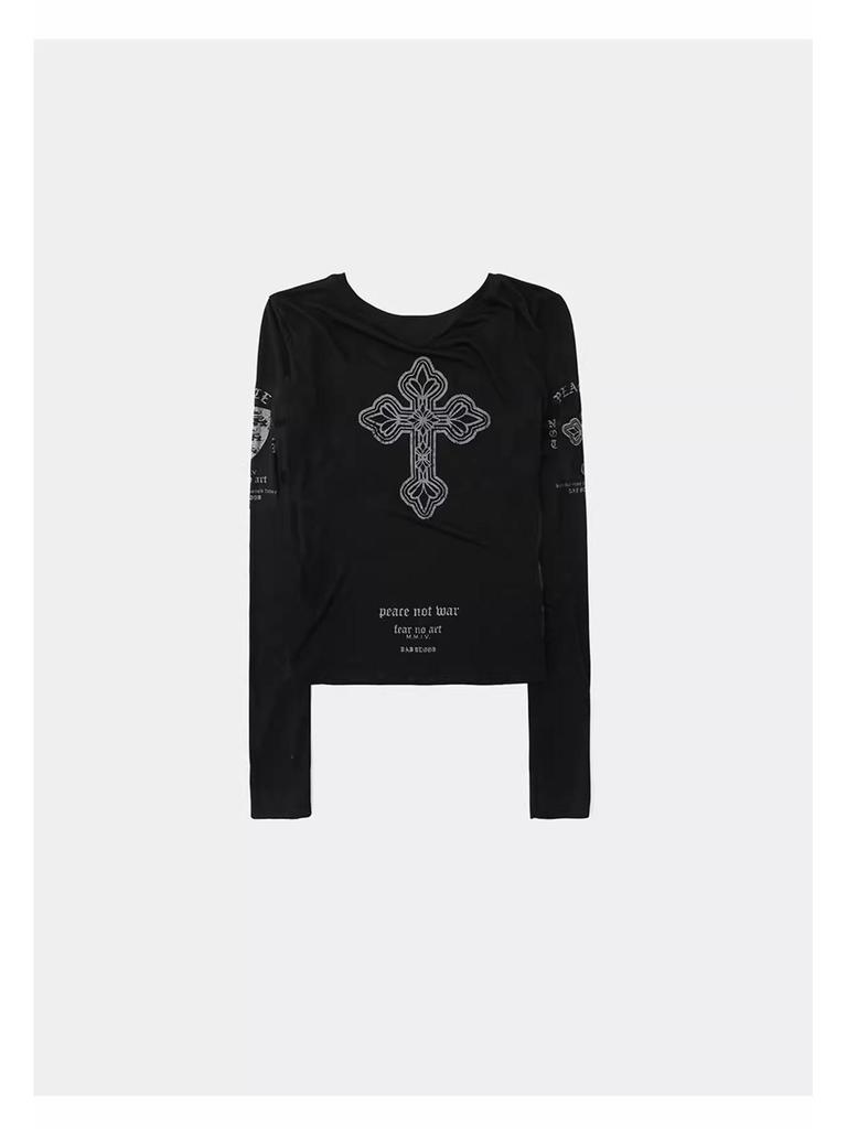 Badblood BCAC Series Retro Print Distressed Slim-Fit Long-Sleeve Women's T-Shirt