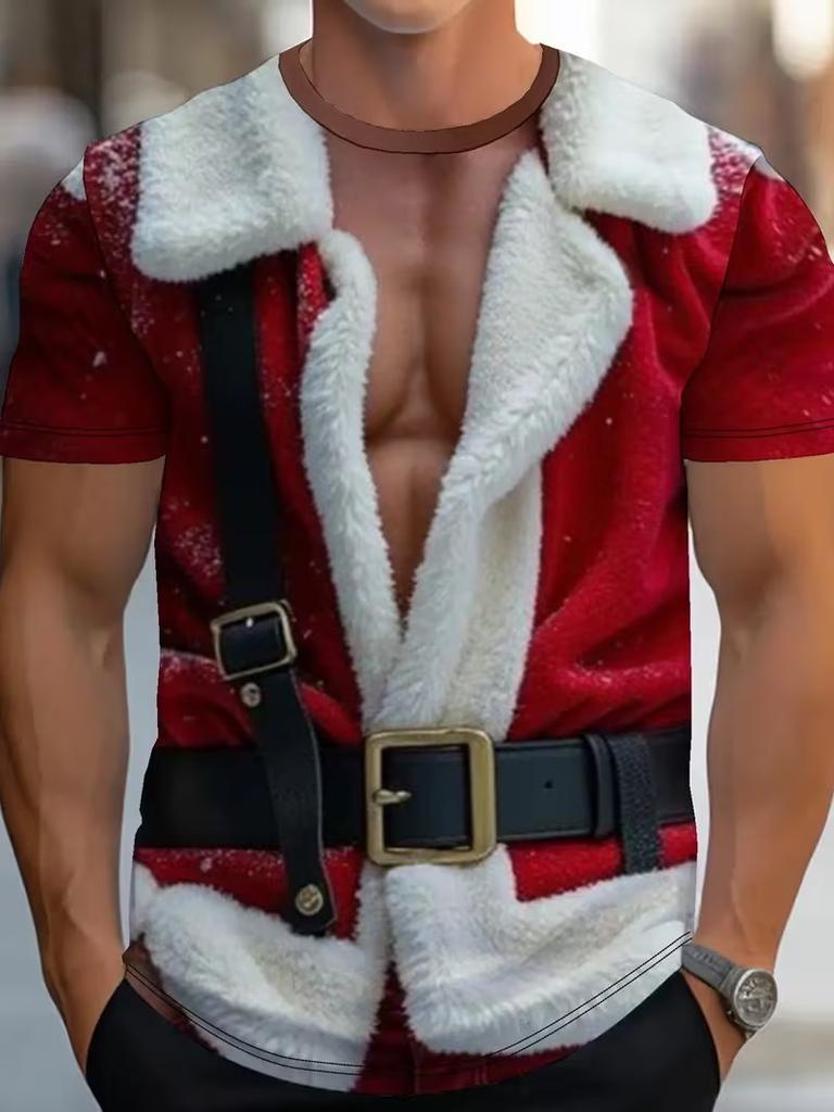 Creative Santa Claus Printed Men's T-Shirt Merry Christmas Casual O-neck Loose Short Sleeve Tops Fashionable Comfortable Breathable T-shirt